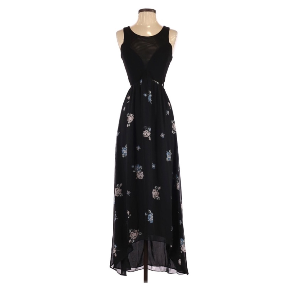 LIKE MYNDED Floral Midi Side Cut-out Dress (Black)